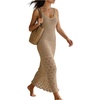 image:imageGORGLITTER Womens Crochet Maxi Dress Sleeveless Knit Bodycon Vacation Summer Beach SundressKhaki Beige