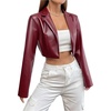 image:imageGORGLITTER Womens Cropped Faux Leather Jacket Y2k Long Sleeve Open Front Cardigan Bomber Moto Biker Jackets Rave OutfitsBurgundy