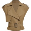 image:imageGORGLITTER Womens Cropped Short Trench Coat Casual Dressy Belted Cap Sleeve Sleeveless Vest Coats Crop Going Out JacketsKhaki