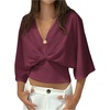 image:imageGORGLITTER Womens Dolman 34 Length Sleeve Cinched Waist Tops Ruched V Neck Blouses Summer Vacation Going Out OutfitsBurgundy