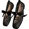 image:imageGORGLITTER Womens Floral Lace Mesh Ballet Flats Comfortable Dressy Square Closed Toe Bow Ballerina Dress ShoesBlack