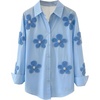 image:imageGORGLITTER Womens Floral Striped Long Sleeve Shirt Dressy Rhinestone Button Up Shirt Collared Blouses Business CasualBlue
