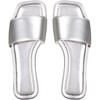 image:imageGORGLITTER Womens Leather Square Toe Flat Sandals Summer Dressy Slides Casual Fashion Slip On Comfort SandalsSilver