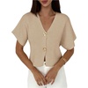 image:imageGORGLITTER Womens Metal Short Sleeve Cardigan Sweater V Neck Button Down Knitted Tops Going Out Old Money ClothesApricot