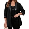 image:imageGORGLITTER Womens Plus Size Fall Blazer 34 Sleeve Leather Open Front Blazer Jacket Business Casual Work Office OutfitBlack