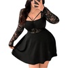 image:imageGORGLITTER Womens Plus Size Lace Dresses Fall Y2k Long Sleeve Patchwork Gothic Cocktail Birthday Going Out Mini DressBlack