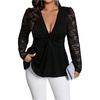 image:imageGORGLITTER Womens Plus Size Sexy Lace Tops Y2K Long Sleeve Going Out Date Night Peplum Tops V Neck Twist Tees TunicsBlack