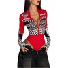 image:imageGORGLITTER Womens Race Car Driver Shapewear Bodysuit Turtleneck Long Sleeve Zip Up Costume Graphic Racer BodysuitRed