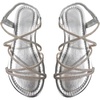 image:imageGORGLITTER Womens Rhinestone Strappy Sparkly Sandals Leather Open Toe Ankle Strap Flat Sequin Sandals Wedding Dressy ShoesSilver