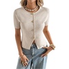 image:imageGORGLITTER Womens Short Sleeve Button Down Sweaters Cardigans Knit Tops Trendy Dressy Cute Cozy Cropped SweaterApricot