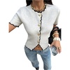 image:imageGORGLITTER Womens Short Sleeve Button Down Sweaters Cardigans Knit Tops Trendy Dressy Cute Cozy Cropped SweaterSolid Apricot