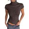 image:imageGORGLITTER Womens Short Sleeve Turtleneck Sweater Cropped Light Weight Casual Knit Tops Teacher Fall Outfits 2026Coffee Brown