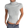 image:imageGORGLITTER Womens Short Sleeve Turtleneck Sweater Cropped Light Weight Casual Knit Tops Teacher Fall Outfits 2026Light Grey