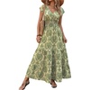 image:imageGORGLITTER Womens Western Cowgirl Country Maxi Dresses Boho Coastal Outfit Vacation Summer Short Sleeve Long SundressGreen