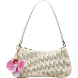image:imageGORGLITTER Womens Boho Seashell Beaded Bag Woven Straw Bags Summer Clutch PurseApricot Floral