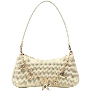 image:imageGORGLITTER Womens Boho Seashell Beaded Bag Woven Straw Bags Summer Clutch PurseApricot Seashell