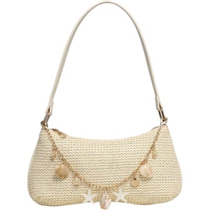 image:imageGORGLITTER Womens Boho Seashell Beaded Bag Woven Straw Bags Summer Clutch PurseBeige