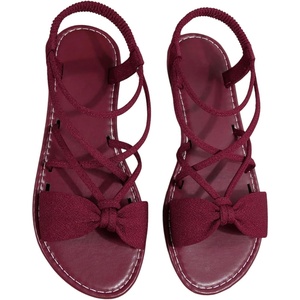 image:imageGORGLITTER Womens Bow Sandals Dressy Cute Ankle Strap Strappy Open Toe Slides Shoes Beach Flat Sandals 2026Burgundy