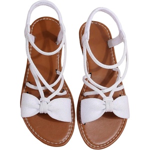 image:imageGORGLITTER Womens Bow Sandals Dressy Cute Ankle Strap Strappy Open Toe Slides Shoes Beach Flat Sandals 2026White