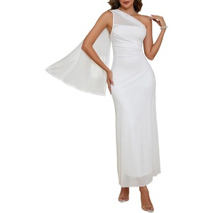 image:imageGORGLITTER Womens Bridesmaid Dress with Scarf Sexy Mesh One Shoulder Dinner Prom Formal Wedding Guest Maxi DressesWhite