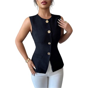 image:imageGORGLITTER Womens Button Up Sleeveless Blazer Vest Metal Business Casual Waistcoat Suit VestBlack
