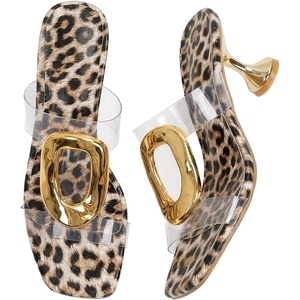 image:imageGORGLITTER Womens Clear Kitten Heels Transparent Dressy Metal Buckle Square Toe Party Cutout Heeled Prom SandalsBrown Leopard