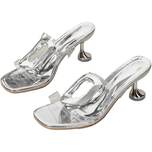 image:imageGORGLITTER Womens Clear Kitten Heels Transparent Dressy Metal Buckle Square Toe Party Cutout Heeled Prom SandalsSilver