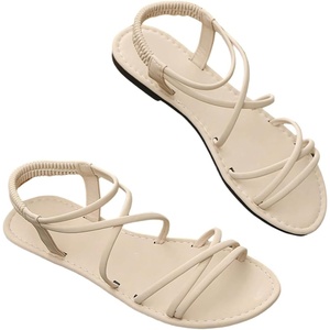 image:imageGORGLITTER Womens Criss Cross Sandals Dressy Summer Flat Toe Ring Ankle Strap Slide SandalsBeige