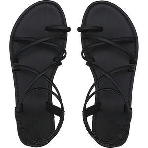 image:imageGORGLITTER Womens Criss Cross Sandals Dressy Summer Flat Toe Ring Ankle Strap Slide SandalsBlack