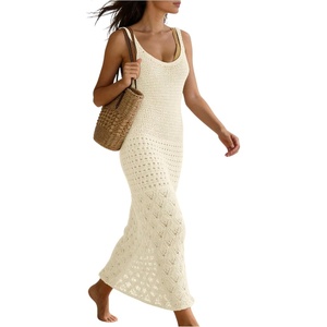 image:imageGORGLITTER Womens Crochet Maxi Dress Sleeveless Knit Bodycon Vacation Summer Beach SundressLight Yellow
