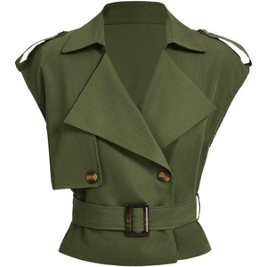 image:imageGORGLITTER Womens Cropped Short Trench Coat Casual Dressy Belted Cap Sleeve Sleeveless Vest Coats Crop Going Out JacketsArmy Green