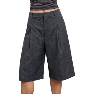 image:imageGORGLITTER Womens Dressy Wide Leg Dress Bermuda Shorts Casual Business Pleated High Waisted Summer Trouser ShortsDark Grey