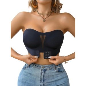 image:imageGORGLITTER Womens Front Closure Mesh Strapless Bra Wireless Seamless Coft Backless Bandeau Sleep BraletteBlack
