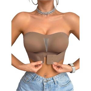 image:imageGORGLITTER Womens Front Closure Mesh Strapless Bra Wireless Seamless Coft Backless Bandeau Sleep BraletteMocha Brown