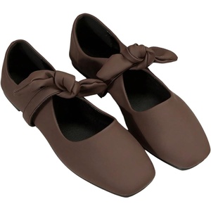 image:imageGORGLITTER Womens Gold Ballet Flats Closed Toe Flat Sandal Dressy Square Toe Bow Metallic Dress Ballerina ShoesCoffee Brown