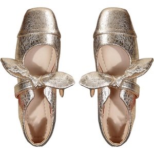 image:imageGORGLITTER Womens Gold Ballet Flats Closed Toe Flat Sandal Dressy Square Toe Bow Metallic Dress Ballerina ShoesGold