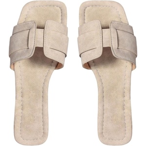 image:imageGORGLITTER Womens Gold Glitter Flat Sandals Summer Beach Vacation Dressy Square Toe Metallic Sparkly Slide SandalsBeige
