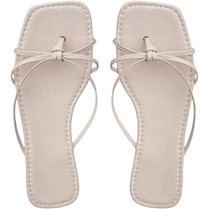 image:imageGORGLITTER Womens Gold Sandals Square Toe Strappy Thong Dressy Summer Cute Vacation Flip Flops Slides ShoesBeige