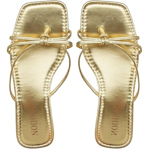 image:imageGORGLITTER Womens Gold Sandals Square Toe Strappy Thong Dressy Summer Cute Vacation Flip Flops Slides ShoesGold Solid