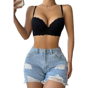 image:imageGORGLITTER Womens Lace Bra Padded Balconette Wireless Bralette Sexy Everyday Bras Black 36C