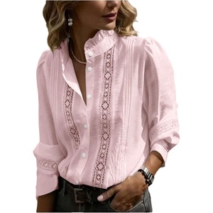 image:imageGORGLITTER Womens Lace Button Up Shirt Office Eyelet Embroidered Long Sleeve Shirts Dressy Casual Work BlousePink