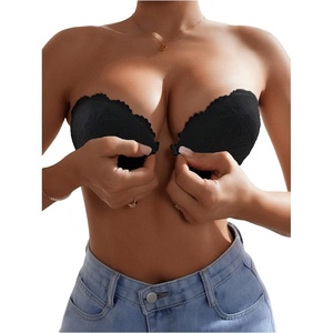 image:imageGORGLITTER Womens Lace Push Up Bandeau Bra Front Closure Strapless Bra Padded Underwire BralettesBlack