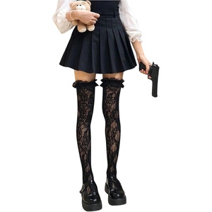 image:imageGORGLITTER Womens Lace Socks Ruffle Knee High Fishnets Cute Mesh Sheer Thigh High StockingsBlack
