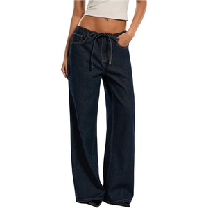 image:imageGORGLITTER Womens Low Rise Jeans Trendy Baggy Wide Leg Denim Pants Casual Tie Drawstring Low Waisted Straight TrousersBlue