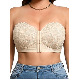 image:imageGORGLITTER Womens Plus Size Front Closure Strapless Bra Push Up Wireless Bandeau Bras Backless Everyday BralettesBeige