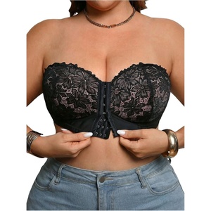 image:imageGORGLITTER Womens Plus Size Front Closure Strapless Bra Push Up Wireless Bandeau Bras Backless Everyday BralettesBlack Lace