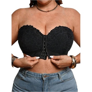 image:imageGORGLITTER Womens Plus Size Front Closure Strapless Bra Push Up Wireless Bandeau Bras Backless Everyday BralettesBlack Sheer