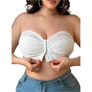 image:imageGORGLITTER Womens Plus Size Front Closure Strapless Bra Push Up Wireless Bandeau Bras Backless Everyday BralettesWhite