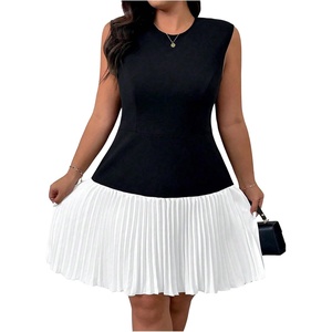 image:imageGORGLITTER Womens Plus Size Pleated Dress Cocktail Sleeveless A Line Business Birthday Prom Formal Mini DressesBlack and White