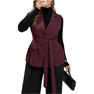 image:imageGORGLITTER Womens Plus Size Vest Blazer Sleeveless Business Casual Summer Outfit Button Lightweight Jacket Vests TopsBurgundy